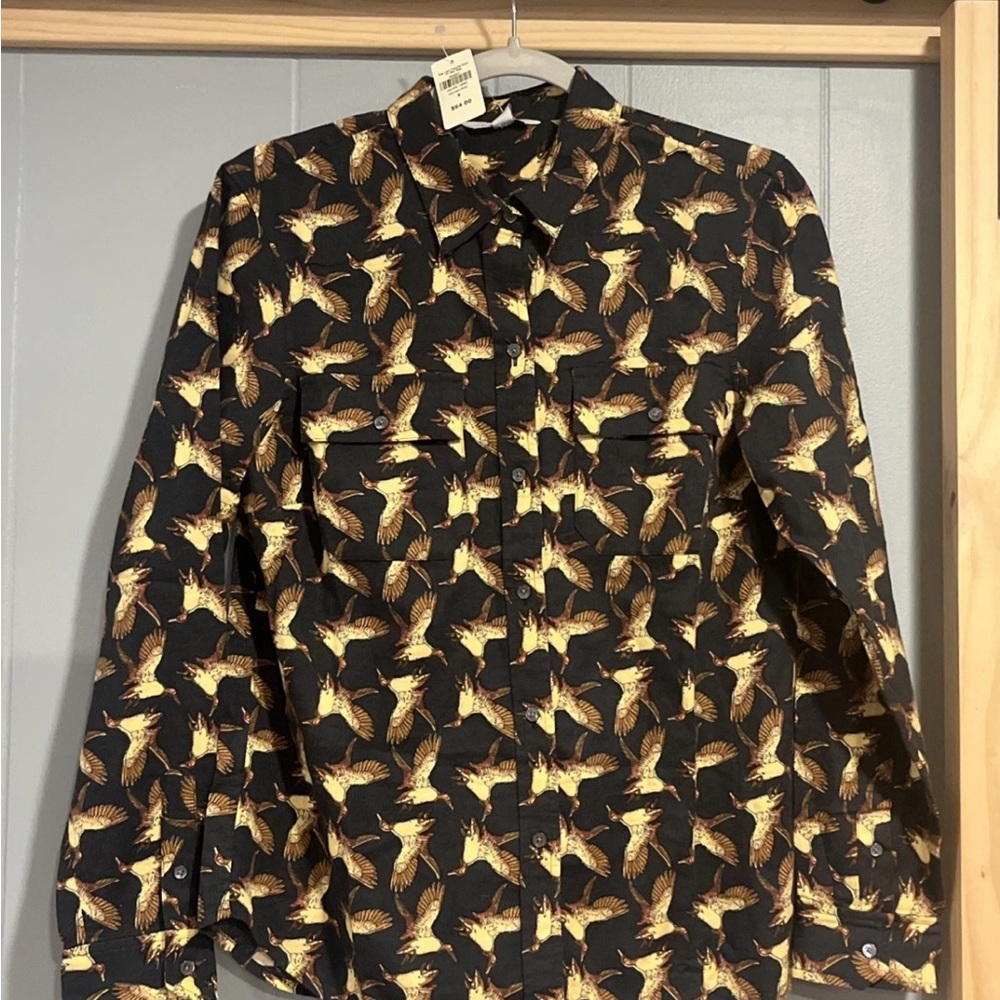 NEW L.L. Bean Signature Womens Size 8 Black Ducks Lightweight Flannel Button Up